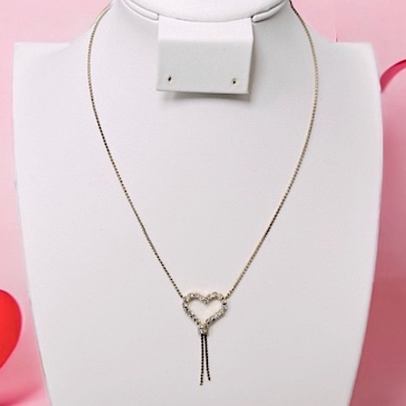 Vintage Open Heart Rhinestone Crystal Love Gold Tone Delicate Chain Necklace - Picture 4 of 16